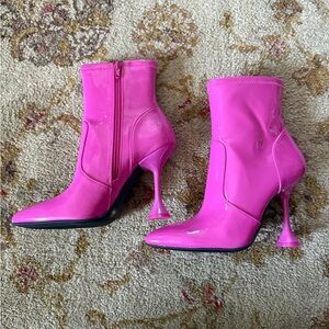 INC Ibrina Faux Leather Pointed Toe Stylish Pink Ankle Boots